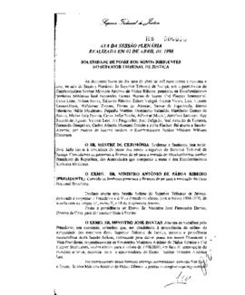 Ata de Posse do Ministro Antônio de Pádua Ribeiro na Presidência (Coleção)
