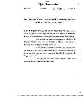 Nota Taquigráfica da Homenagem ao Ministro Torreão Braz decorrente de sua Aposentadoria (Coleção)