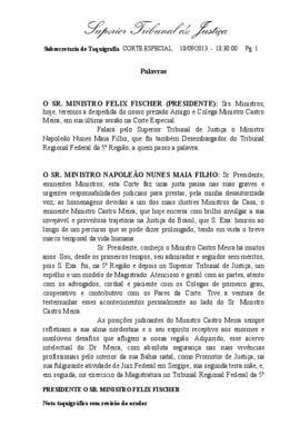 Nota Taquigráfica da Homenagem ao Ministro Castro Meira decorrente de sua Aposentadoria (Coleção)