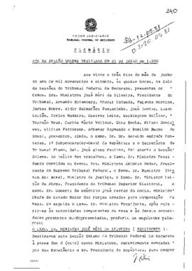 Ata de Posse dos Ministros Hermillo Gallant, Pereira de Paiva, Sebastião Reis, Miguel Ferrante, J...