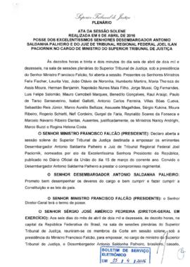 Ata de Posse do Ministro Antonio Saldanha Palheiro no Tribunal (Coleção)